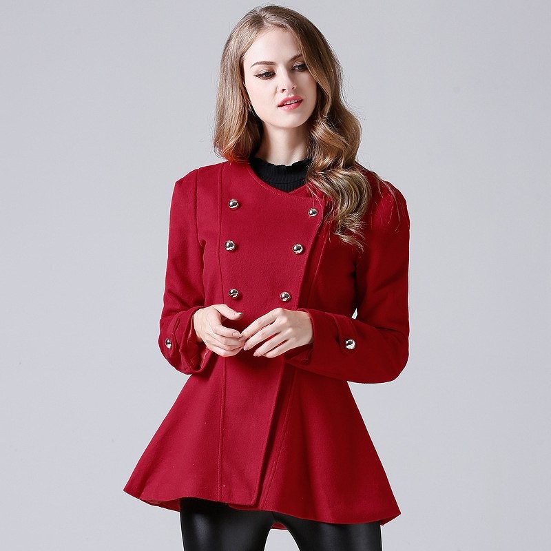 レディース　ウール　コート　ノーカラー　襟なし　ジャケット　秋　冬　アウター　カジュアル　長袖　キュート　大人　可愛い　フェミニン　きれいめ　エレガント　おしゃれ　お出かけ　お呼ばれ　デイリー　レッド　赤　S　M　L　XL　サイズ　送料無料