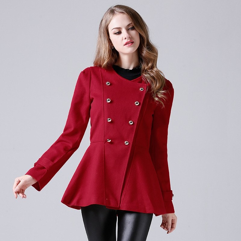 レディース　ウール　コート　ノーカラー　襟なし　ジャケット　秋　冬　アウター　カジュアル　長袖　キュート　大人　可愛い　フェミニン　きれいめ　エレガント　おしゃれ　お出かけ　お呼ばれ　デイリー　レッド　赤　S　M　L　XL　サイズ　送料無料