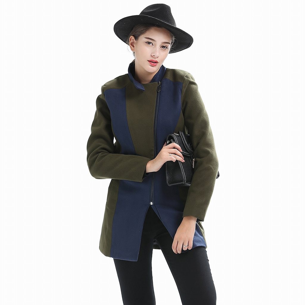 レディース　ウール　コート　ジッパー　ジャケット　秋　冬　アウター　カジュアル　長袖　キュート　大人　可愛い　フェミニン　きれいめ　エレガント　おしゃれ　お出かけ　お呼ばれ　デイリー　オリーブ　S　M　L　XL　2XL　3XL　大きいサイズ　送料無料