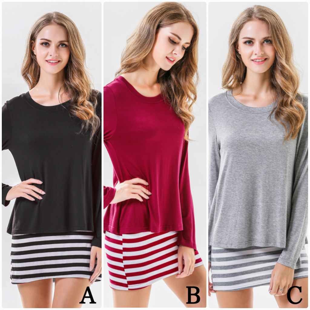 レディース　ロングTシャツ　ロンT　ラウンドネック　長袖　ロングスリーブ　トップス　カジュアル　キュート　大人　可愛い　フェミニン　セクシー　おしゃれ　お出かけ　デイリー　ブラック　レッド　グレー　S　M　L　XL　2XL　3XL　大きいサイズ　送料無料