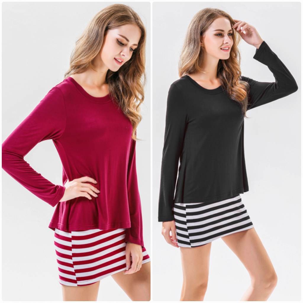 レディース　ロングTシャツ　ロンT　ラウンドネック　長袖　ロングスリーブ　トップス　カジュアル　キュート　大人　可愛い　フェミニン　セクシー　おしゃれ　お出かけ　デイリー　ブラック　レッド　グレー　S　M　L　XL　2XL　3XL　大きいサイズ　送料無料