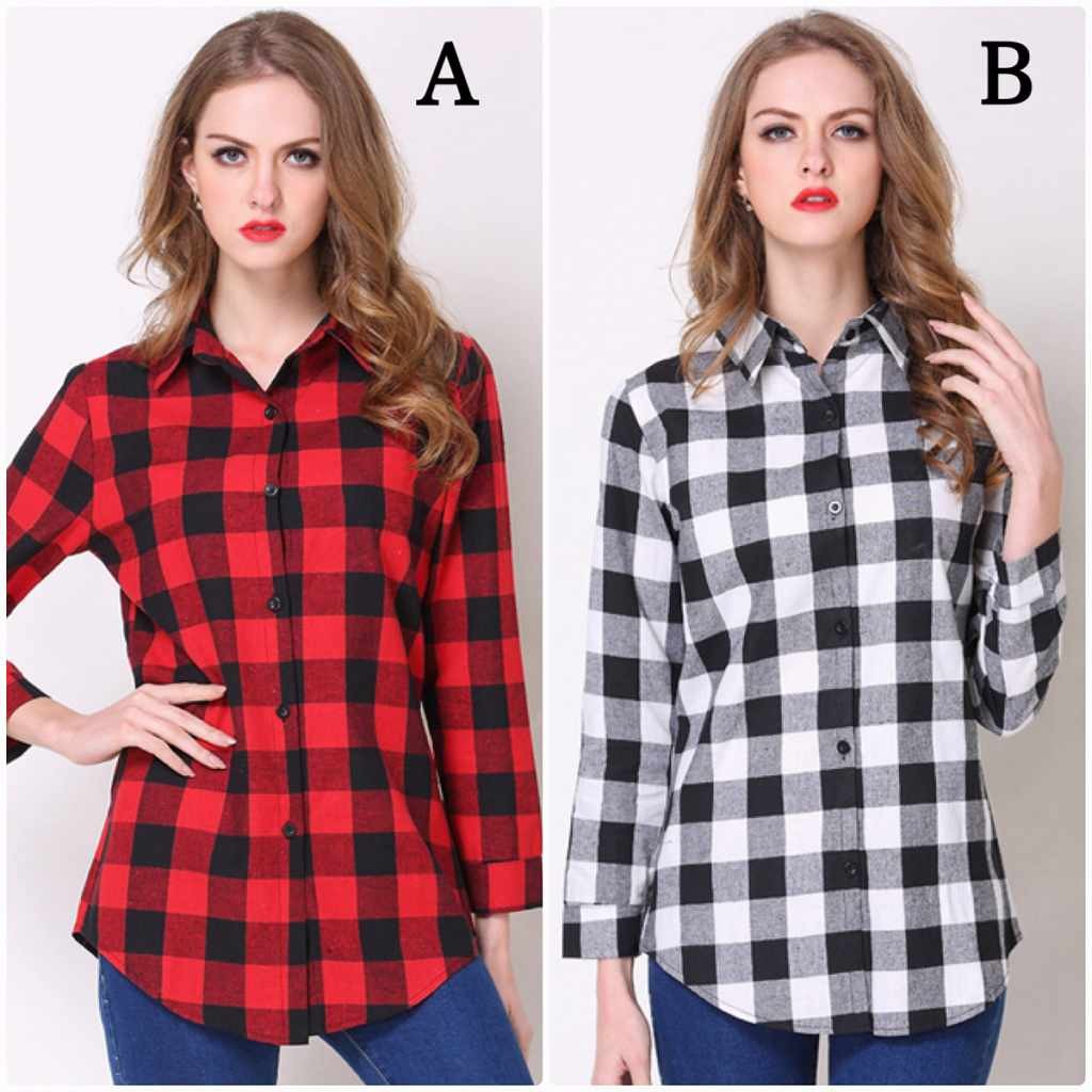 レディース　ギンガムチェック柄　ロングシャツ　ブラウス　長袖　ロングスリーブ　トップス　カジュアル　キュート　大人　可愛い　フェミニン　セクシー　おしゃれ　お出かけ　デイリー　ブラック　レッド　M　L　XL　2XL　大きいサイズ　送料無料