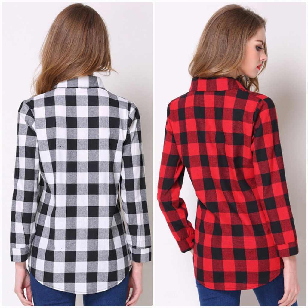 レディース　ギンガムチェック柄　ロングシャツ　ブラウス　長袖　ロングスリーブ　トップス　カジュアル　キュート　大人　可愛い　フェミニン　セクシー　おしゃれ　お出かけ　デイリー　ブラック　レッド　M　L　XL　2XL　大きいサイズ　送料無料