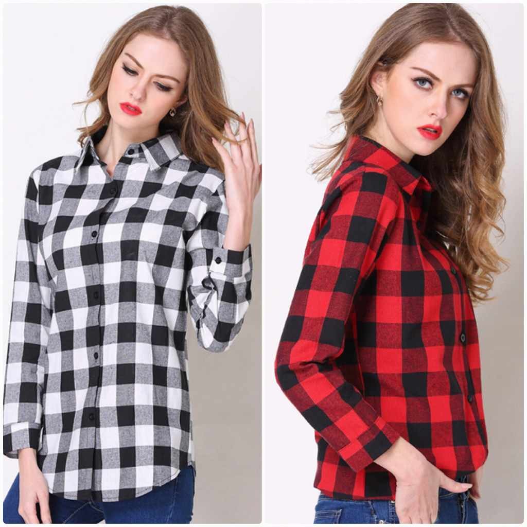 レディース　ギンガムチェック柄　ロングシャツ　ブラウス　長袖　ロングスリーブ　トップス　カジュアル　キュート　大人　可愛い　フェミニン　セクシー　おしゃれ　お出かけ　デイリー　ブラック　レッド　M　L　XL　2XL　大きいサイズ　送料無料
