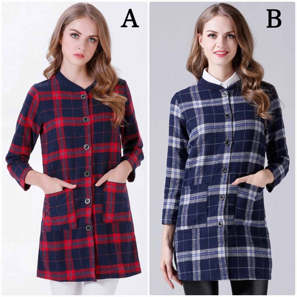 レディース　ラウンドネック　ウール　コート　チェック柄　ジャケット　秋　冬　アウター　カジュアル　長袖　大人　可愛い　フェミニン　おしゃれ　お出かけ　お呼ばれ　デイリー　レッド　ネイビー　赤　紺色　M　L　XL　2XL　3XL　大きいサイズ　送料無料