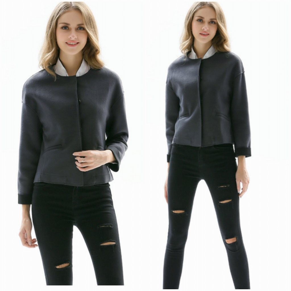 レディース　ラウンドネック　ジャケット　コート　秋　冬　アウター　カジュアル　長袖　キュート　大人　可愛い　フェミニン　きれいめ　エレガント　おしゃれ　お出かけ　お呼ばれ　デイリー　オリーブ　グレー　S　M　L　XL　サイズ　送料無料