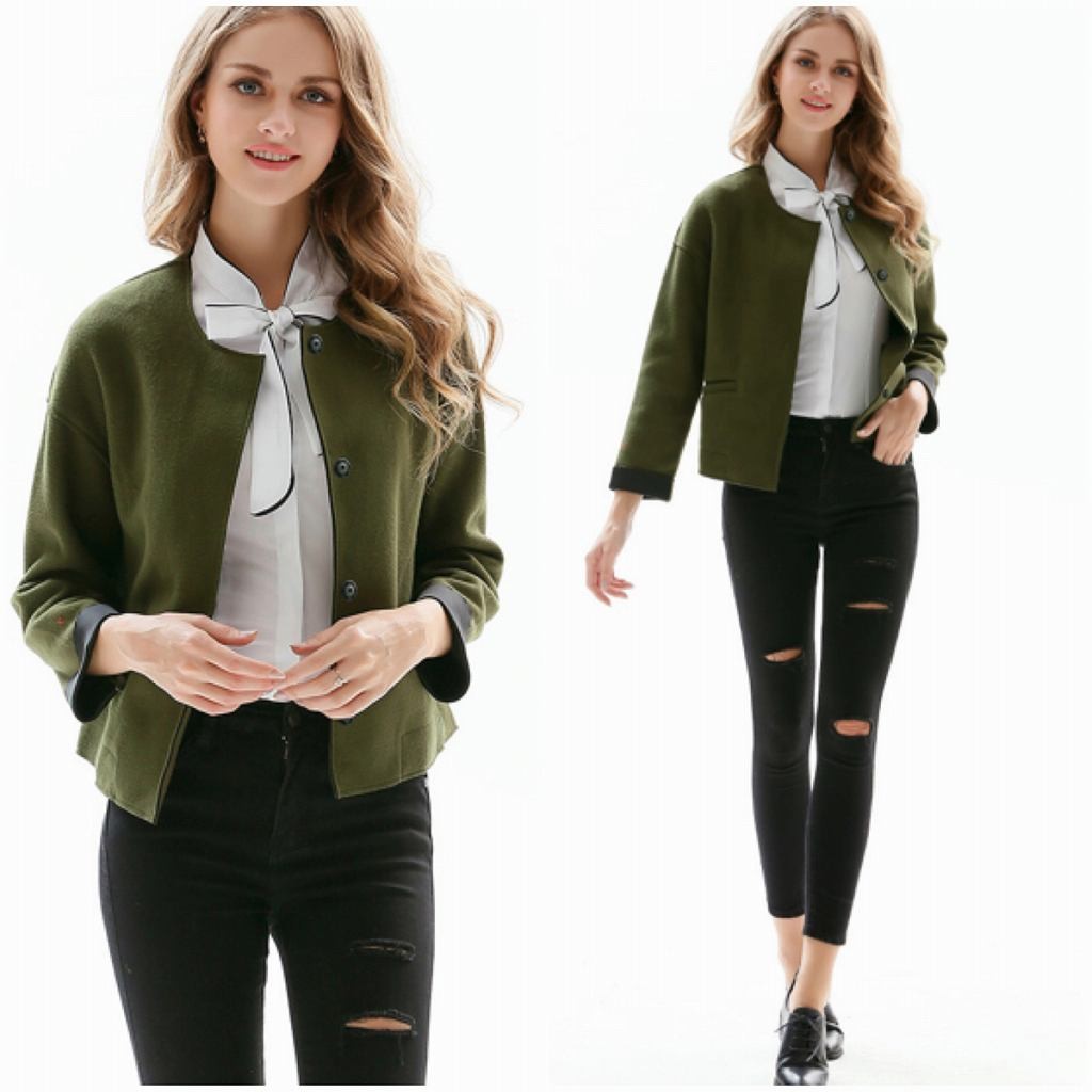 レディース　ラウンドネック　ジャケット　コート　秋　冬　アウター　カジュアル　長袖　キュート　大人　可愛い　フェミニン　きれいめ　エレガント　おしゃれ　お出かけ　お呼ばれ　デイリー　オリーブ　グレー　S　M　L　XL　サイズ　送料無料