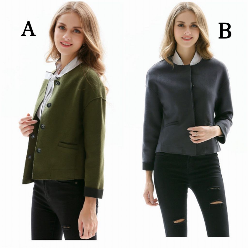 レディース　ラウンドネック　ジャケット　コート　秋　冬　アウター　カジュアル　長袖　キュート　大人　可愛い　フェミニン　きれいめ　エレガント　おしゃれ　お出かけ　お呼ばれ　デイリー　オリーブ　グレー　S　M　L　XL　サイズ　送料無料