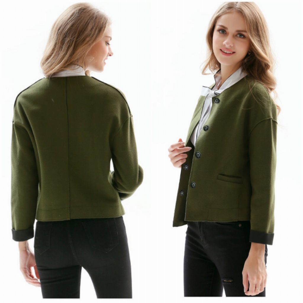 レディース　ラウンドネック　ジャケット　コート　秋　冬　アウター　カジュアル　長袖　キュート　大人　可愛い　フェミニン　きれいめ　エレガント　おしゃれ　お出かけ　お呼ばれ　デイリー　オリーブ　グレー　S　M　L　XL　サイズ　送料無料