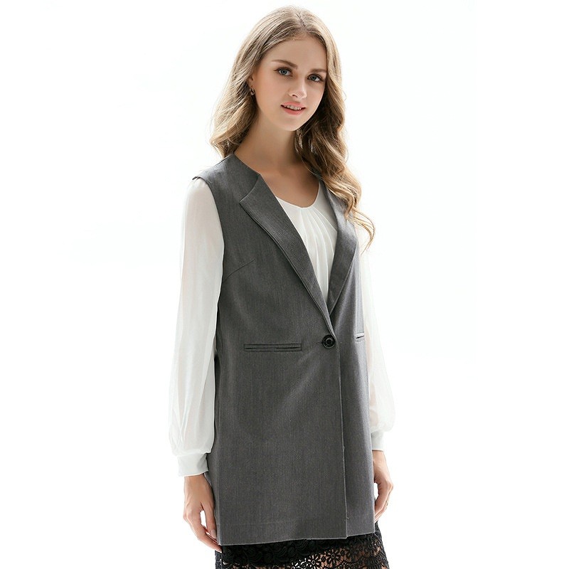 レディース　トップス　ベスト　ジレ　アウター　無地　ロング　綿　コットン　シンプル　おしゃれ　ビジネス　上品　大人可愛い　フェミニン　仕事　オフィス　お出かけ　普段着　グレー　ブラック　送料無料
