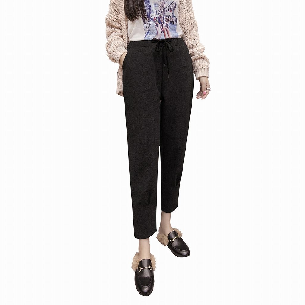 レディース　ボトムス　パンツ　秋　冬　無地　ウエストゴム　アンクル　大きいサイズ　カジュアル　可愛い　フェミニン　デート　通勤　おでかけ　普段着　グレー　ブラック　送料無料