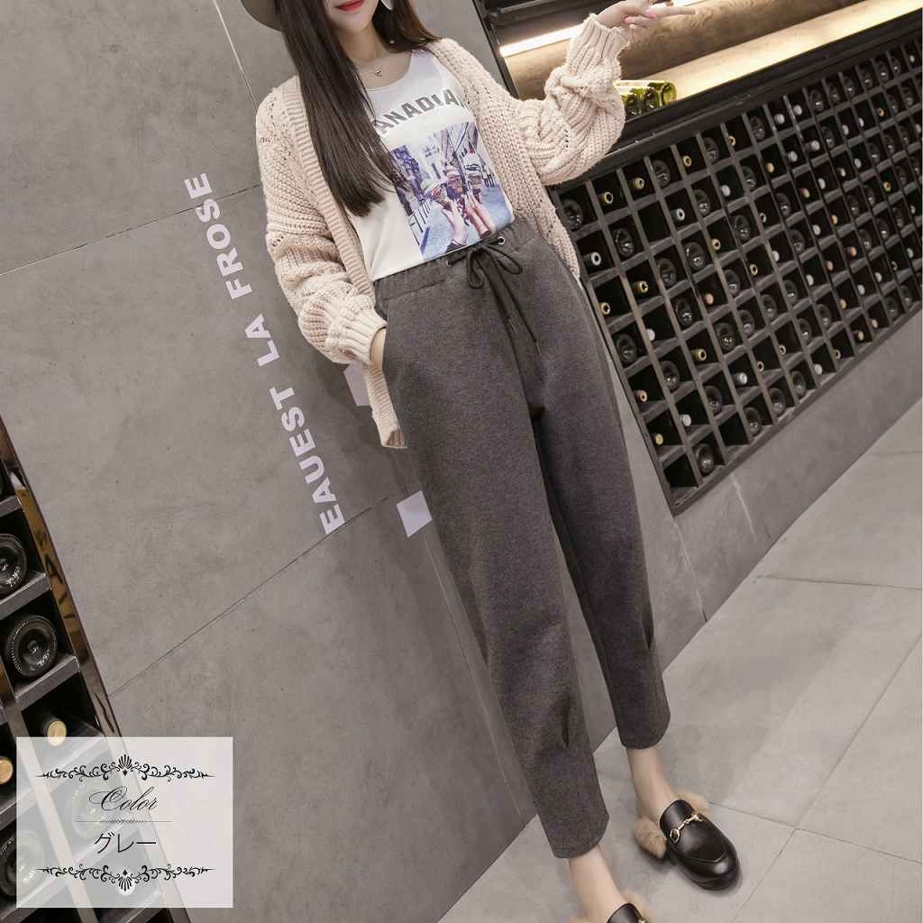 レディース　ボトムス　パンツ　秋　冬　無地　ウエストゴム　アンクル　大きいサイズ　カジュアル　可愛い　フェミニン　デート　通勤　おでかけ　普段着　グレー　ブラック　送料無料