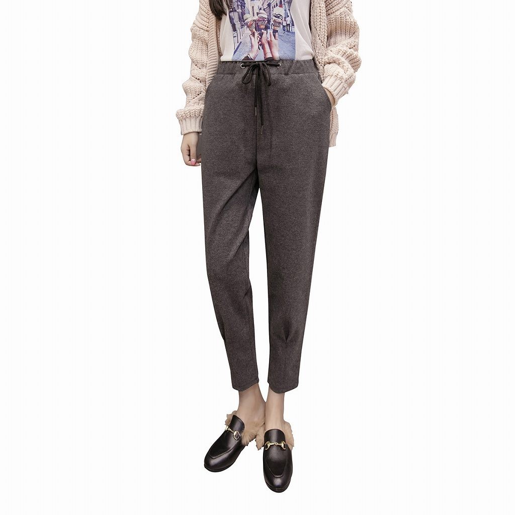 レディース　ボトムス　パンツ　秋　冬　無地　ウエストゴム　アンクル　大きいサイズ　カジュアル　可愛い　フェミニン　デート　通勤　おでかけ　普段着　グレー　ブラック　送料無料