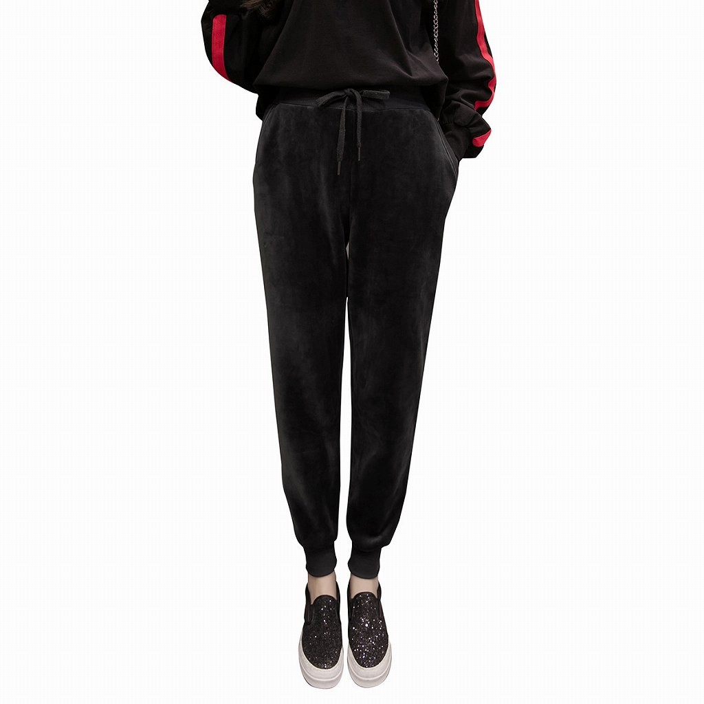 レディース　ボトムス　パンツ　ベルベット　あったか　秋　冬　無地　ウエストゴム　スウェットパンツ　カジュアル　可愛い　フェミニン　デート　おでかけ　普段着　ブラック　グレー　送料無料