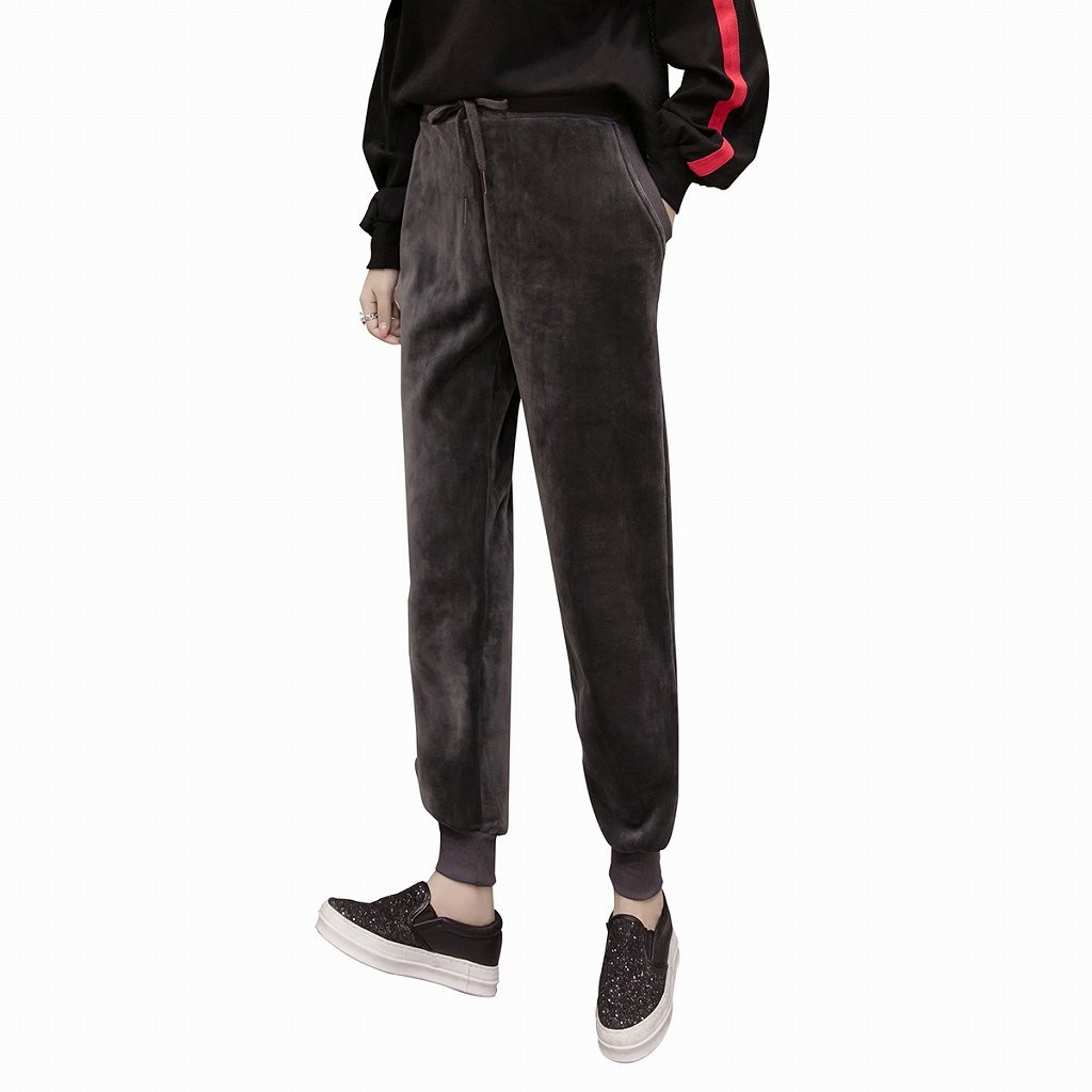レディース　ボトムス　パンツ　ベルベット　あったか　秋　冬　無地　ウエストゴム　スウェットパンツ　カジュアル　可愛い　フェミニン　デート　おでかけ　普段着　ブラック　グレー　送料無料
