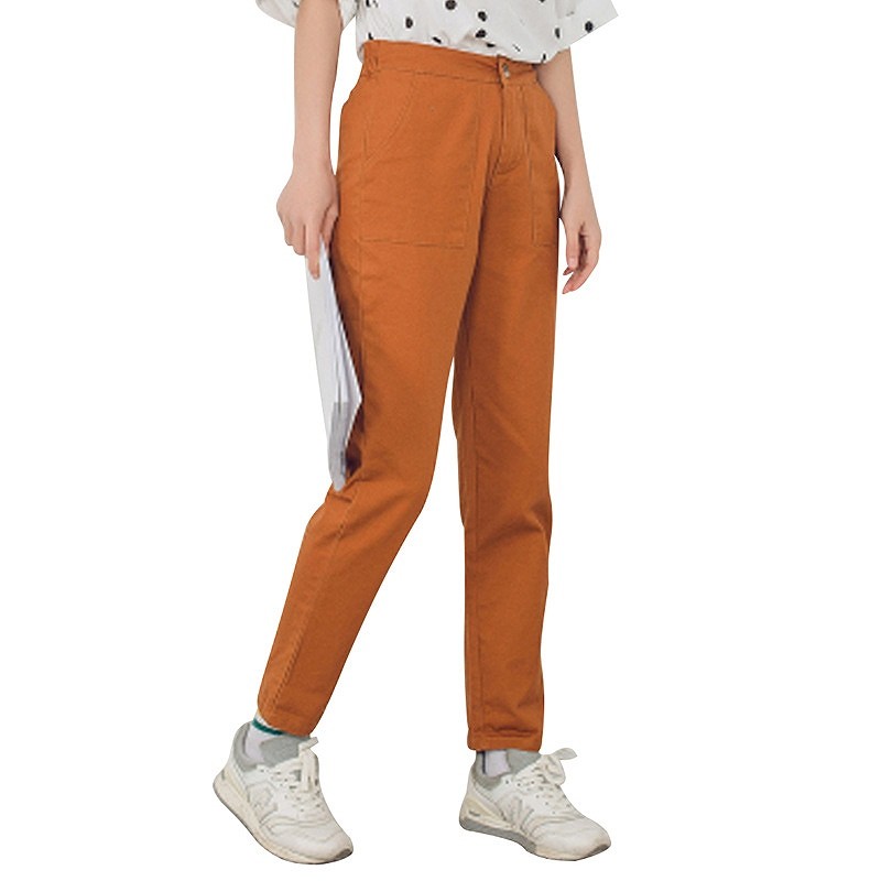 レディース　ボトムス　パンツ　春　秋　コットン　無地　ストレートパンツ　カラーパンツ　カジュアル　可愛い　フェミニン　デート　通勤　おでかけ　普段着　オレンジ　ブラック　送料無料