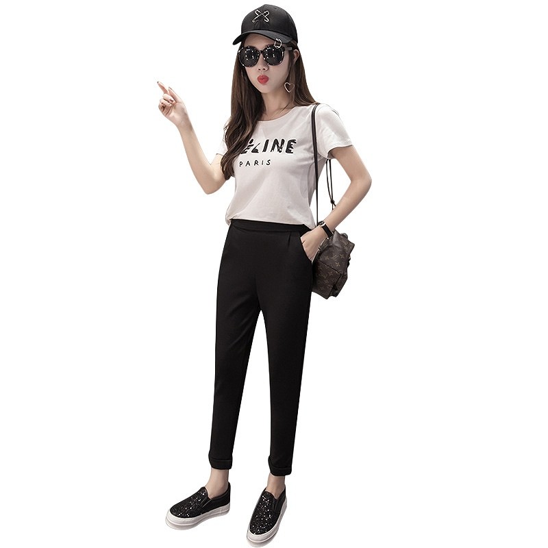 レディース　ボトムス　パンツ　無地　ウエストゴム　クロップドパンツ　スリム　春　夏　カジュアル　可愛い　フェミニン　デート　通勤　おでかけ　普段着　ブラック　黒　送料無料