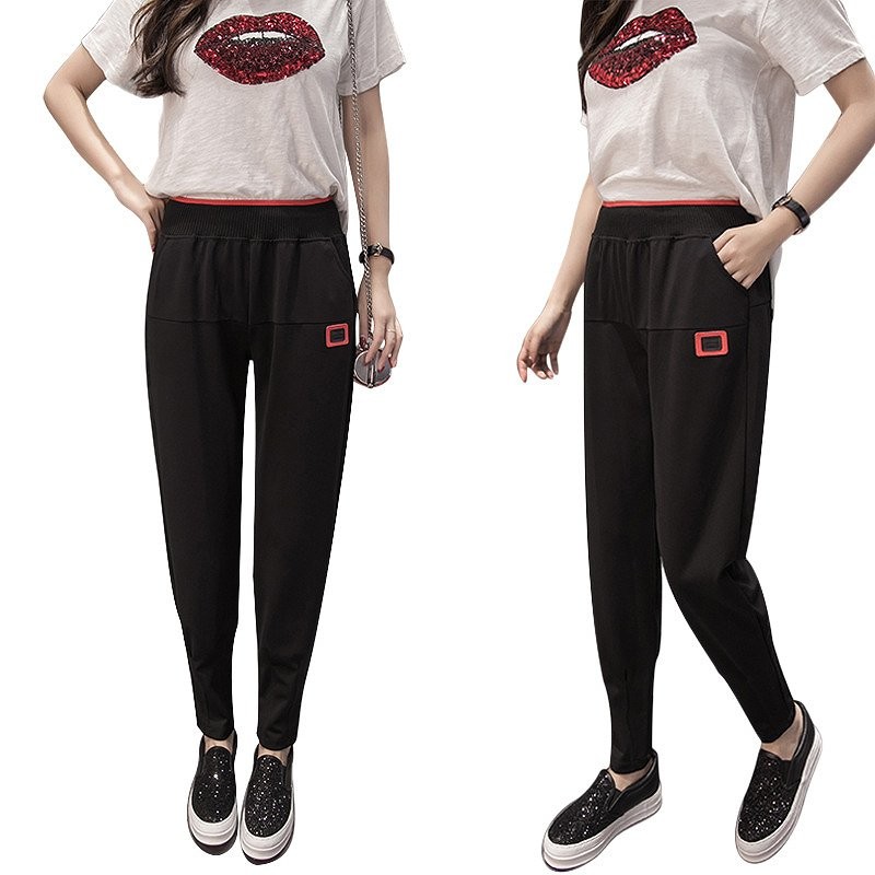 レディース　ボトムス　パンツ　春　夏　無地　ウエストゴム　スウェット　スリム　カジュアル　スポーティー　可愛い　フェミニン　デート　おでかけ　普段着　ブラック　黒　送料無料