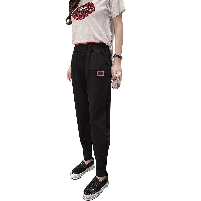 レディース　ボトムス　パンツ　春　夏　無地　ウエストゴム　スウェット　スリム　カジュアル　スポーティー　可愛い　フェミニン　デート　おでかけ　普段着　ブラック　黒　送料無料