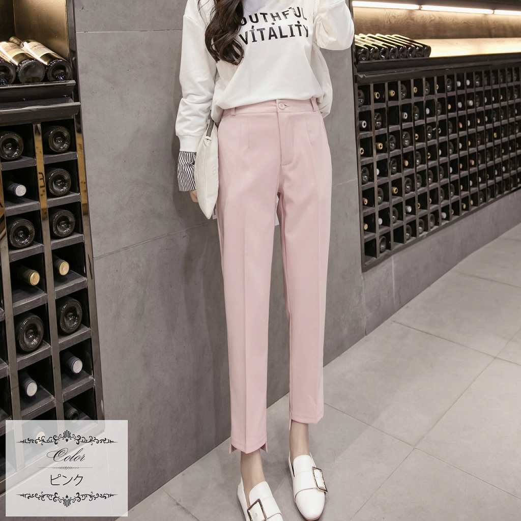 レディース　ボトムス　パンツ　カラーパンツ　秋　冬　無地　サブリナパンツ　ウエストゴム　大きいサイズ　カジュアル　可愛い　フェミニン　デート　通勤　おでかけ　普段着　ピンク　オレンジ　ブラック　送料無料