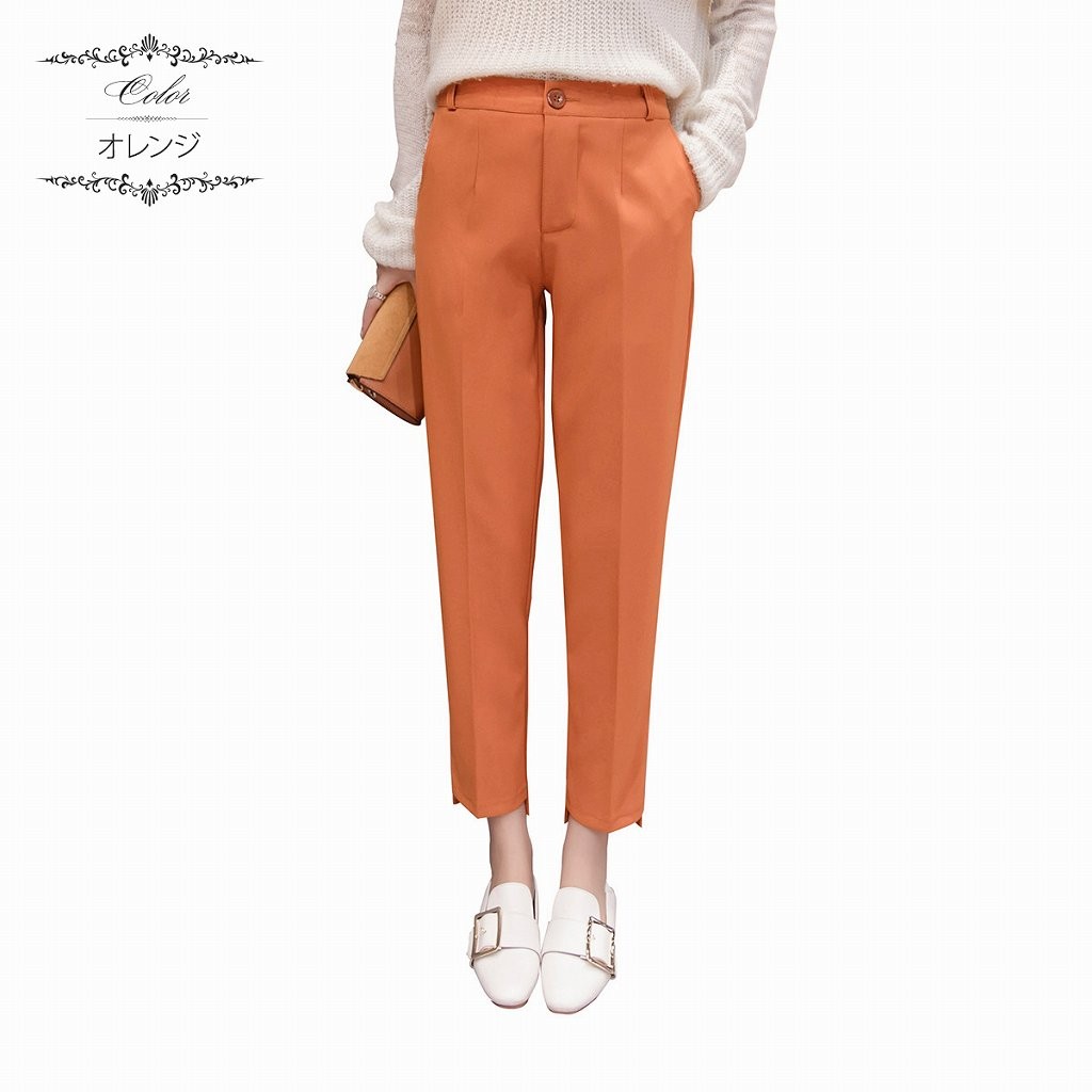 レディース　ボトムス　パンツ　カラーパンツ　秋　冬　無地　サブリナパンツ　ウエストゴム　大きいサイズ　カジュアル　可愛い　フェミニン　デート　通勤　おでかけ　普段着　ピンク　オレンジ　ブラック　送料無料