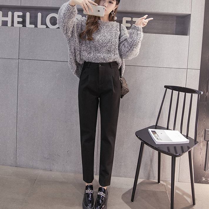 レディース　ボトムス　パンツ　アンクルパンツ　秋　冬　無地　厚手　ウール　カジュアル　シンプル　可愛い　フェミニン　デート　通勤　おでかけ　普段着　ブラック　グレー　送料無料