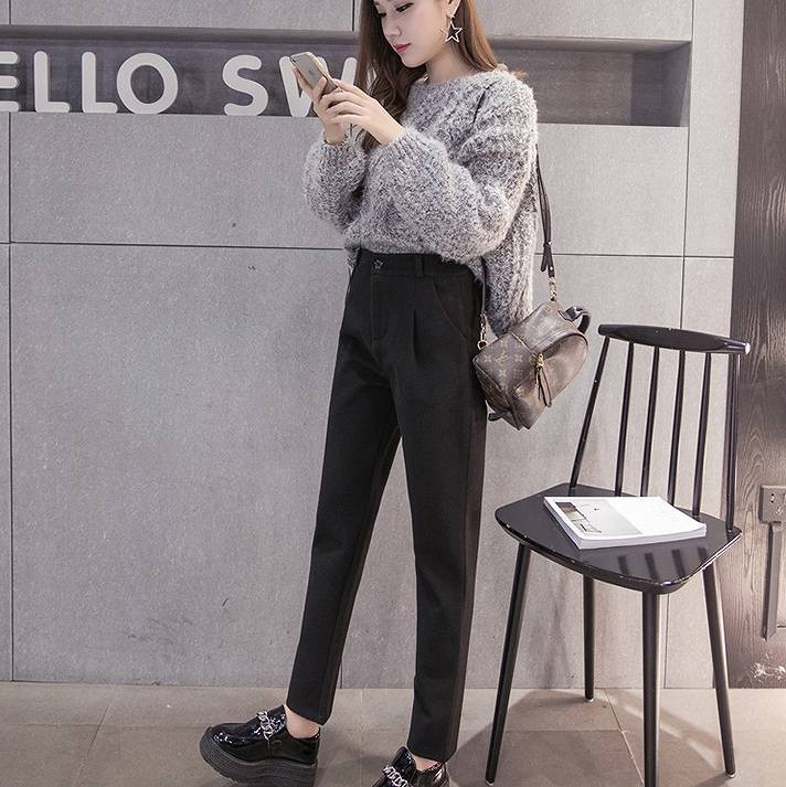 レディース　ボトムス　パンツ　アンクルパンツ　秋　冬　無地　厚手　ウール　カジュアル　シンプル　可愛い　フェミニン　デート　通勤　おでかけ　普段着　ブラック　グレー　送料無料