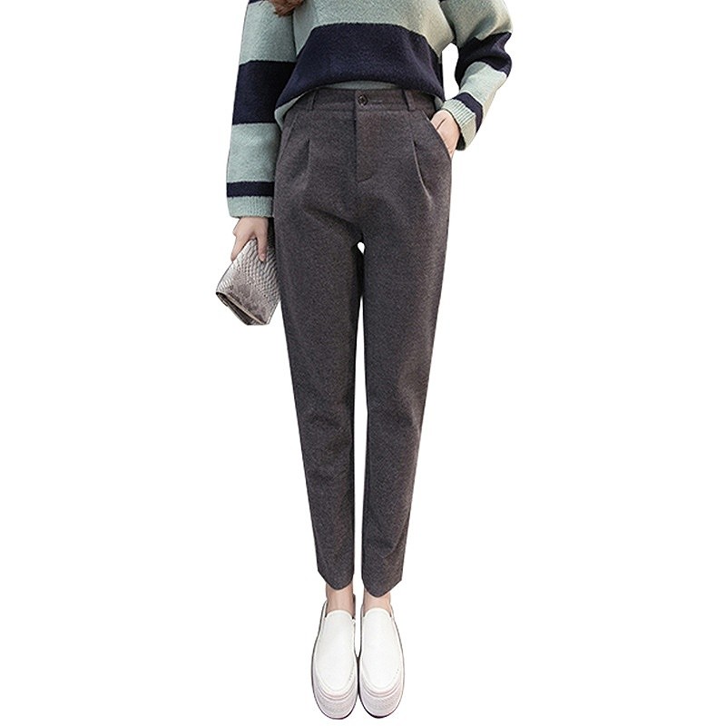 レディース　ボトムス　パンツ　アンクルパンツ　秋　冬　無地　厚手　ウール　カジュアル　シンプル　可愛い　フェミニン　デート　通勤　おでかけ　普段着　ブラック　グレー　送料無料