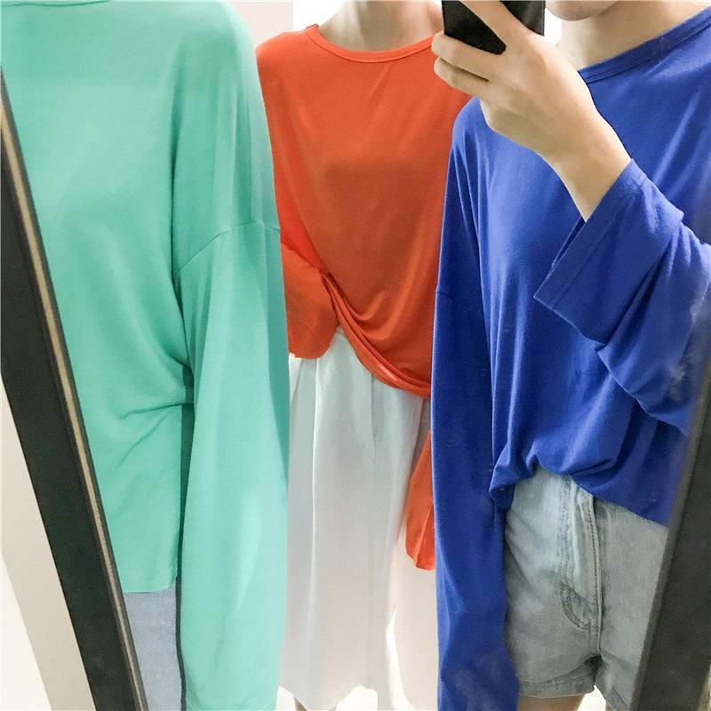 レディース　トップス　Tシャツ　長袖　無地　カットソー　オーバルネック　綿　シンプル　袖長い　ゆったり　おしゃれ　カジュアル　大人可愛い　フェミニン　デート　お出かけ　普段着　ブラック　ホワイト　イエロー　オレンジ　送料無料