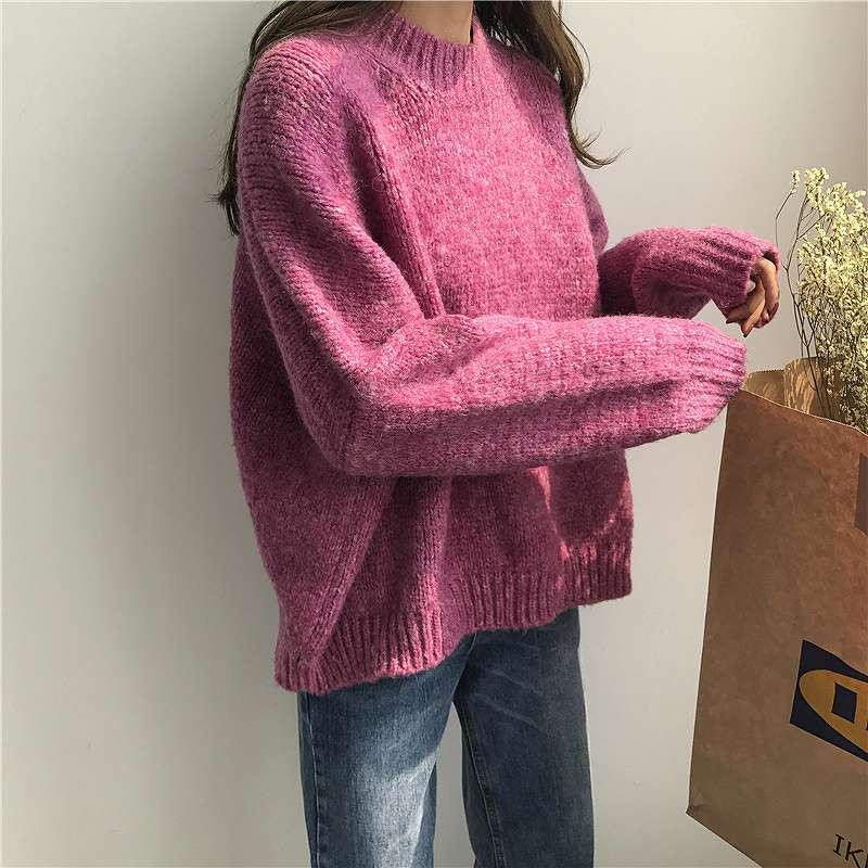 レディース　トップス　ニット　セーター　長袖　無地　ウール　厚手　シンプル　ゆったり　おしゃれ　カジュアル　大人可愛い　フェミニン　デート　お出かけ　通勤　普段着　ホワイト　ローズ　ブルー　イエロー　オレンジ　送料無料