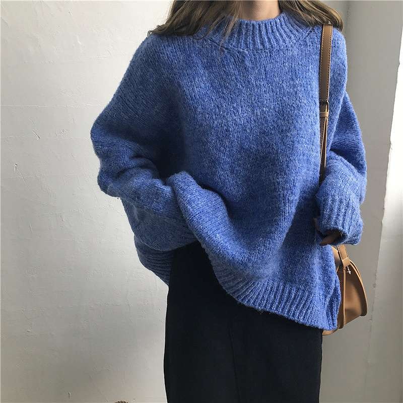 レディース　トップス　ニット　セーター　長袖　無地　ウール　厚手　シンプル　ゆったり　おしゃれ　カジュアル　大人可愛い　フェミニン　デート　お出かけ　通勤　普段着　ホワイト　ローズ　ブルー　イエロー　オレンジ　送料無料