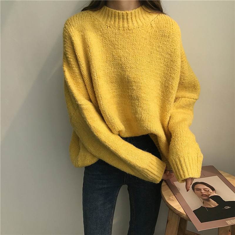 レディース　トップス　ニット　セーター　長袖　無地　ウール　厚手　シンプル　ゆったり　おしゃれ　カジュアル　大人可愛い　フェミニン　デート　お出かけ　通勤　普段着　ホワイト　ローズ　ブルー　イエロー　オレンジ　送料無料