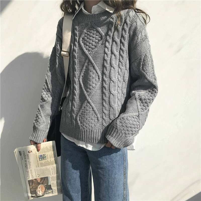 レディース　トップス　ニット　セーター　長袖　ゆったり　ラウンドネック　無地　フリーサイズ　カジュアル　大人可愛い　フェミニン　キュート　かわいい　ルームウェア　デート　お出かけ　デイリー　ブラウン　イエロー　ホワイト　グレー　レッド　送料無料