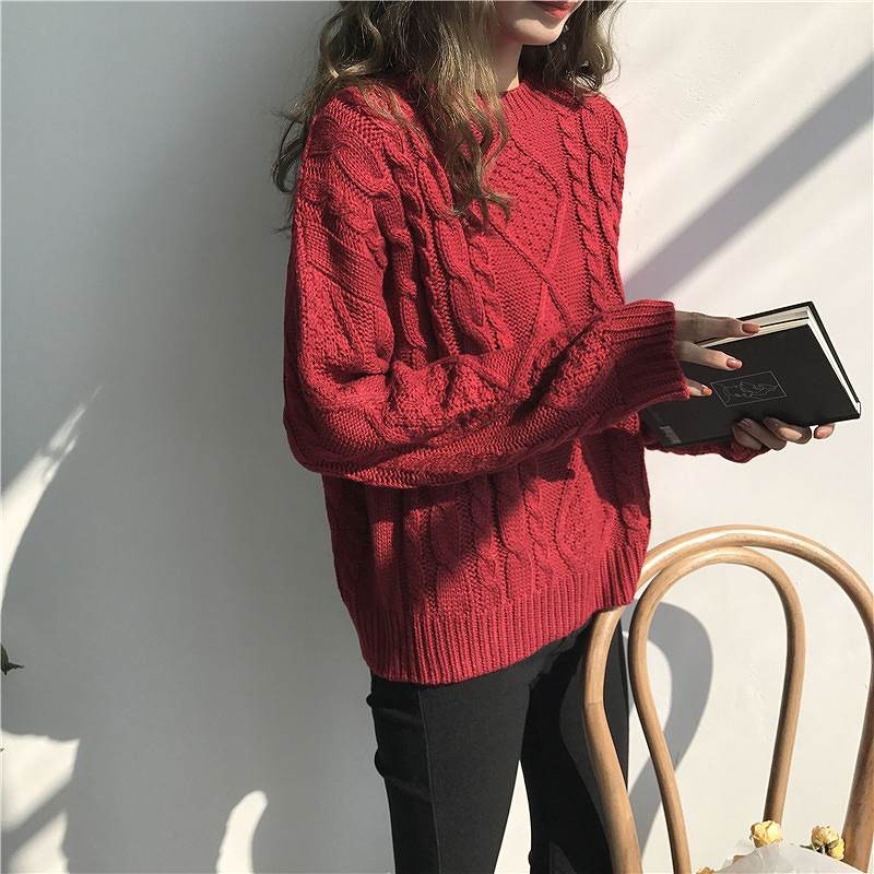 レディース　トップス　ニット　セーター　長袖　ゆったり　ラウンドネック　無地　フリーサイズ　カジュアル　大人可愛い　フェミニン　キュート　かわいい　ルームウェア　デート　お出かけ　デイリー　ブラウン　イエロー　ホワイト　グレー　レッド　送料無料