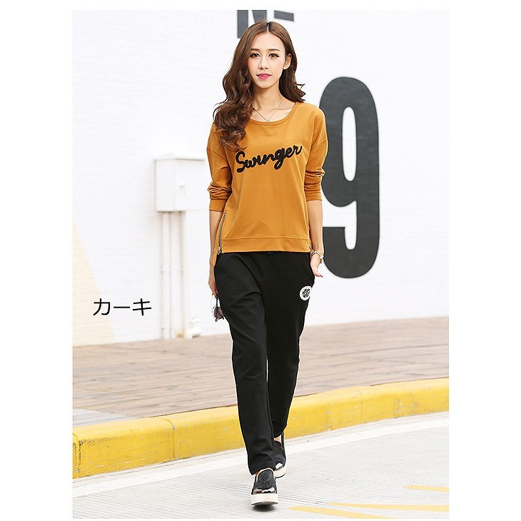 レディース　トップス　カットソー　長袖　七分丈　カジュアル　クール　ホワイト　白　レッド　赤　カーキ　ブラック　黒　送料無料