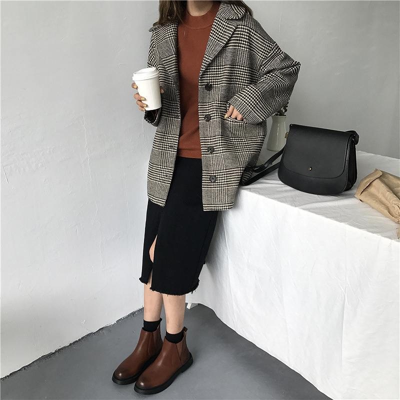 レディース　アウター　ウール　ジャケット　レトロ　千鳥格子　長袖　フリーサイズ　カジュアル　大人可愛い　キュート　シック　上品　オフィス　OL　通勤　学生　デート　お出かけ　デイリー　ブラック　送料無料