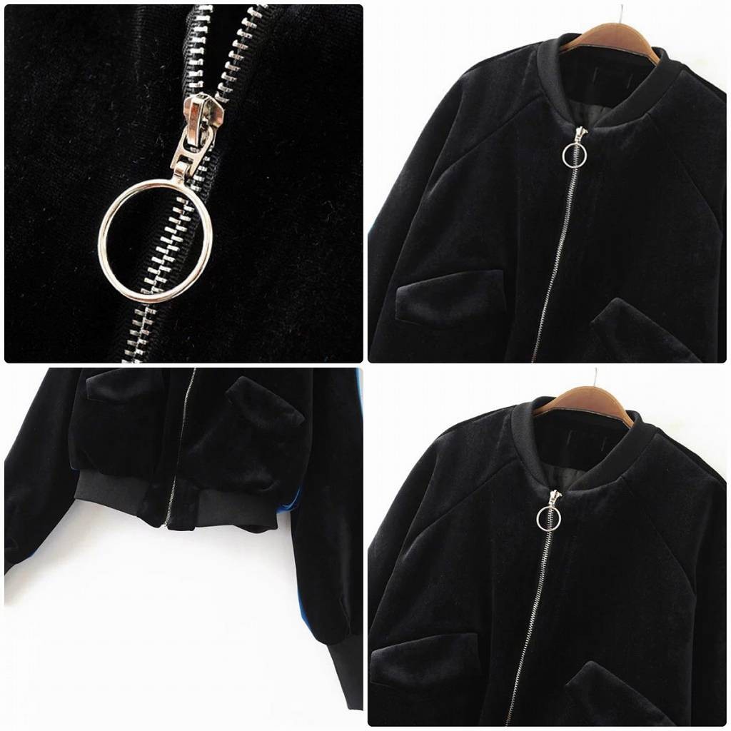 レディース　ベルベット　ジャケット　ジッパー　コート　アウター　カジュアル　フェミニン　セクシー　きれいめ　エレガント　セクシー　おしゃれ　お出かけ　お呼ばれ　ブラック　黒　34　36　38　サイズ　送料無料