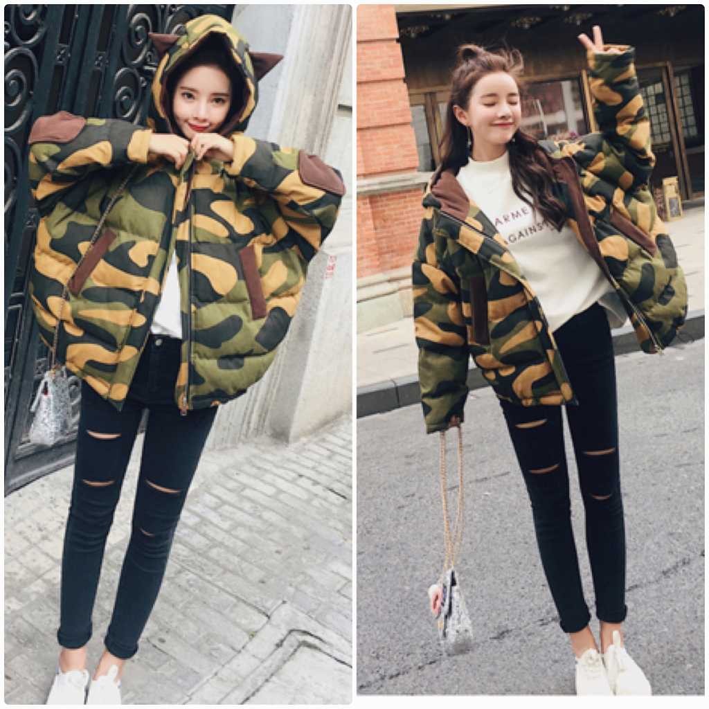 レディース　フード付き　ジャケット　迷彩　カモフラ柄　秋　冬　アウター　カジュアル　長袖　キュート　大人　可愛い　フェミニン　きれいめ　エレガント　おしゃれ　お出かけ　お呼ばれ　デイリー　グリーン　S　M　L　XL　サイズ　送料無料