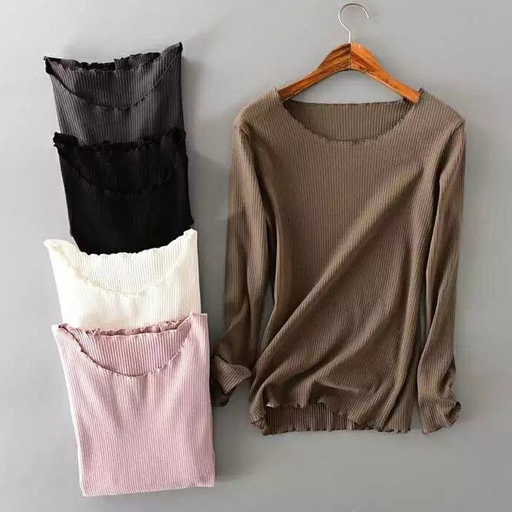 レディース　トップス　ラウンドネック　ロングTシャツ　ロンT　ロングスリーブ　長袖　春　女性　大人　カジュアル　キュート　清楚　可愛い　おしゃれ　ファッション　ブラック　グレー　ホワイト　カーキ　ピンク　フリーサイズ　ワンサイズ　送料無料