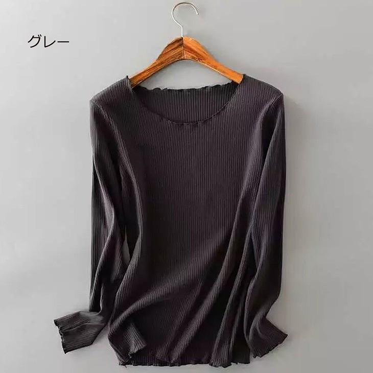 レディース　トップス　ラウンドネック　ロングTシャツ　ロンT　ロングスリーブ　長袖　春　女性　大人　カジュアル　キュート　清楚　可愛い　おしゃれ　ファッション　ブラック　グレー　ホワイト　カーキ　ピンク　フリーサイズ　ワンサイズ　送料無料