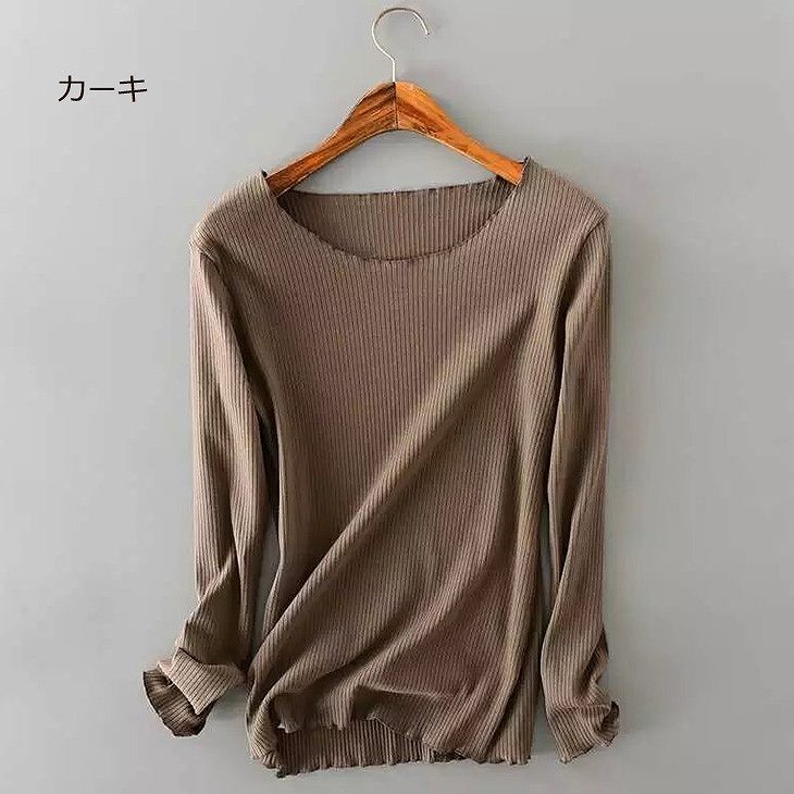 レディース　トップス　ラウンドネック　ロングTシャツ　ロンT　ロングスリーブ　長袖　春　女性　大人　カジュアル　キュート　清楚　可愛い　おしゃれ　ファッション　ブラック　グレー　ホワイト　カーキ　ピンク　フリーサイズ　ワンサイズ　送料無料