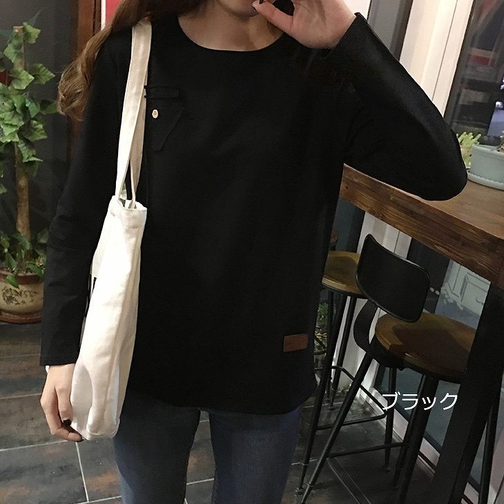 レディース　トップス　ラウンドネック　ロングTシャツ　ロンT　ロングスリーブ　長袖　春　女性　大人　カジュアル　キュート　清楚　可愛い　おしゃれ　ファッション　ブラック　ピンク　ホワイト　グリーン　ラベンダー　フリーサイズ　ワンサイズ　送料無料