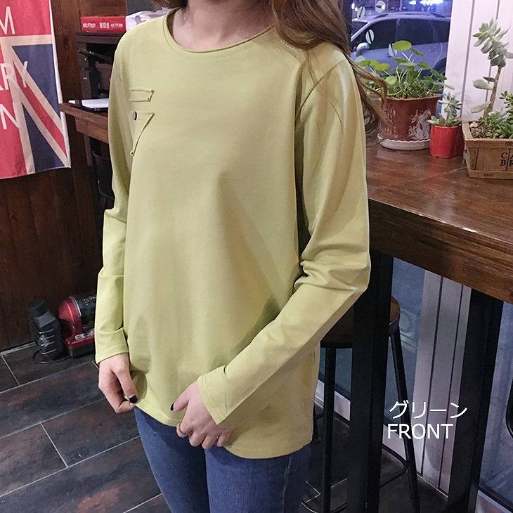 レディース　トップス　ラウンドネック　ロングTシャツ　ロンT　ロングスリーブ　長袖　春　女性　大人　カジュアル　キュート　清楚　可愛い　おしゃれ　ファッション　ブラック　ピンク　ホワイト　グリーン　ラベンダー　フリーサイズ　ワンサイズ　送料無料