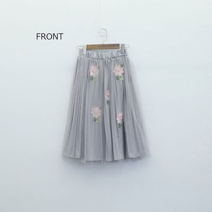 レディース　刺繍　花柄　スカート　ボトムス　女性　大人　キュート　清楚　可愛い　おしゃれ　ファッション　ブラック　グレー　ホワイト　ピンク　ライトピンク　フリーサイズ　ワンサイズ　送料無料