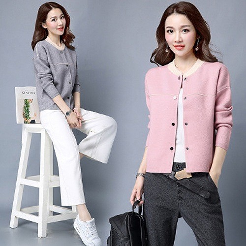 レディース　カーディガン　アウター　トップス　長袖　セーター　首元リブ　春　女性　大人　カジュアル　キュート　可愛い　セクシー　おしゃれ　ファッション　グレー　ブラック　ピンク　イエロー　S　M　L　XL　XXL　サイズ　送料無料