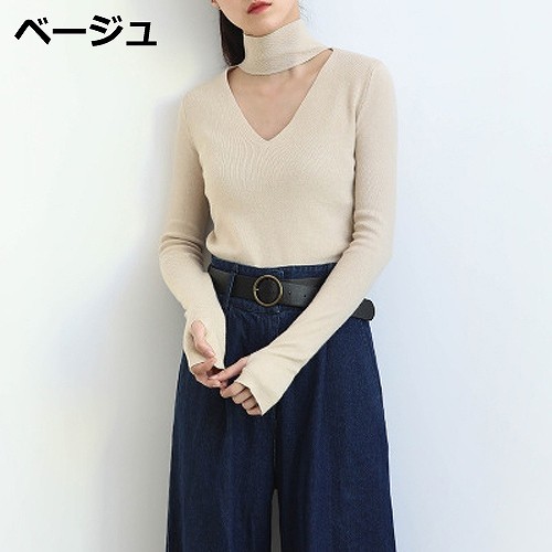 レディース　タートルネック　Vネック　ホルターネック　ニット　セーター　トップス　春　長袖　女性　大人　カジュアル　キュート　清楚　可愛い　おしゃれ　ファッション　ベージュ　ブラック　ブラウン　フリーサイズ　ワンサイズ　送料無料