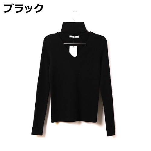 レディース　タートルネック　Vネック　ホルターネック　ニット　セーター　トップス　春　長袖　女性　大人　カジュアル　キュート　清楚　可愛い　おしゃれ　ファッション　ベージュ　ブラック　ブラウン　フリーサイズ　ワンサイズ　送料無料