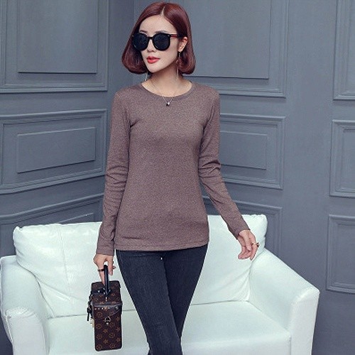 レディース　ロングTシャツ　ラウンドネック　ロンT　ロングスリーブ　トップス　Uネック　春　長袖　Tシャツ　女性　大人　カジュアル　キュート　可愛い　おしゃれ　ファッション　グレー　灰色　S　M　L　XL　サイズ　送料無料