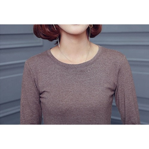 レディース　ロングTシャツ　ラウンドネック　ロンT　ロングスリーブ　トップス　Uネック　春　長袖　Tシャツ　女性　大人　カジュアル　キュート　可愛い　おしゃれ　ファッション　グレー　灰色　S　M　L　XL　サイズ　送料無料