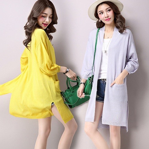 レディース　ニット　ロングカーディガン　トップス　アウター　長袖　セーター　春　女性　大人　カジュアル　キュート　清楚　可愛い　セクシー　おしゃれ　ファッション　グレー　イエロー　ブルー　ブラック　M　L　サイズ　送料無料